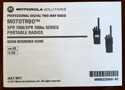 NEW! Motorola MOTOTRBO XPR7000 7000e Series Radios Quick Reference Guide • $5.50