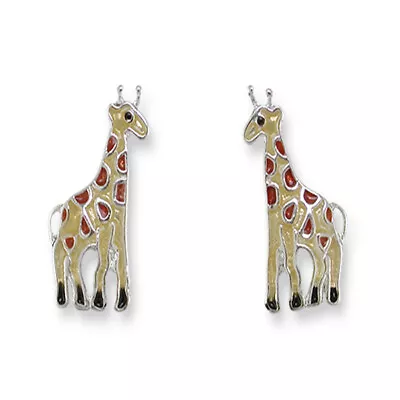 Zarah Zarlite Baby Giraffe Post Earrings Sterling Silver Plate Hand-Enameled • $21.99