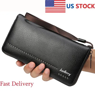 Men Business Leather Long Wallet Zipper Around Card Holder Clutch Bag Phone Case • $10.96