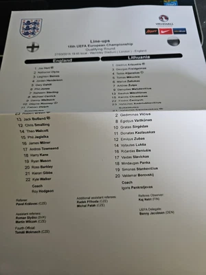 £3.95 • Buy ENGLAND V LITHUANIA - EUROPEAN CHAMPIONSHIPS QUALIFIER 27/03/2015 Teamsheet 