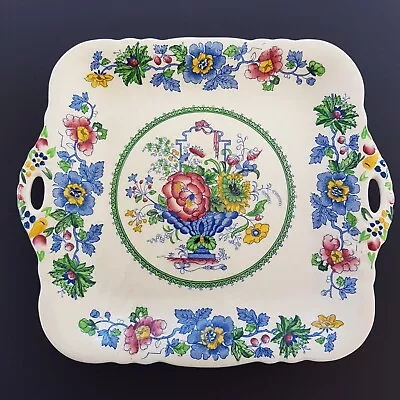 Masons STRATHMORE Blue Transferware Square Serving Plate With Handles England • $62.19