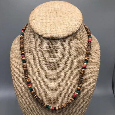 $12.74 • Buy Rasta Necklace Mens Brown Red Green Yellow Wooden Beads Reggae Jamaica 16 