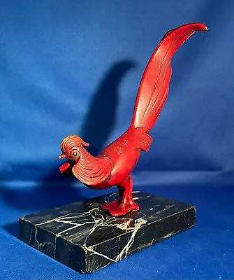 VINTAGE JB HIRSCH FRENCH ART DECO RED PHEASANT SCULPTURE BOOKEND On BLACK MARBLE • $45