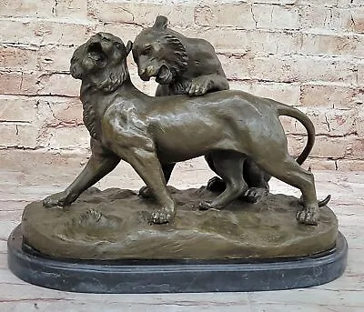 Valton's Wildlife Masterpiece Bronze Mountain Lion Statue Vintage Art Sale • $849