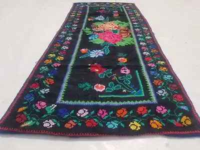 Vintage French Needle Point Handmade Floral Wool Rug 8.5x3.6ft • £150