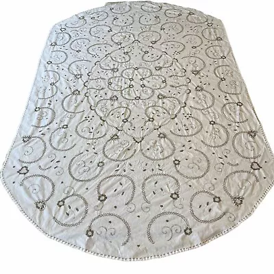 Vintage Madeira Cutwork & Embroidered Linen Tablecloth  Ecru & 12 Napkins SPAIN • $111