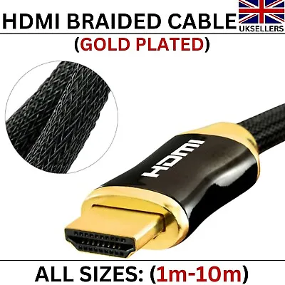 Hdmi Cable Long Braided 2160p 2.0 High Speed 3d Hdtv Premium Quality Gold Plated • £15.95