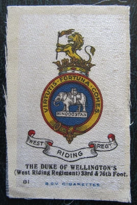 £2.95 • Buy BDV Cigarette Silks Card Ww1 1914 Military West Riding Regiment
