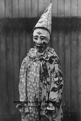 Scary Vintage Creepy Clown PHOTO Circus Freak Strange Odd Halloween Costume • $4.28