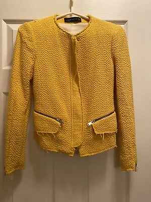 $12 • Buy Zara Women Yellow Fringe Textured Jacket Size Small