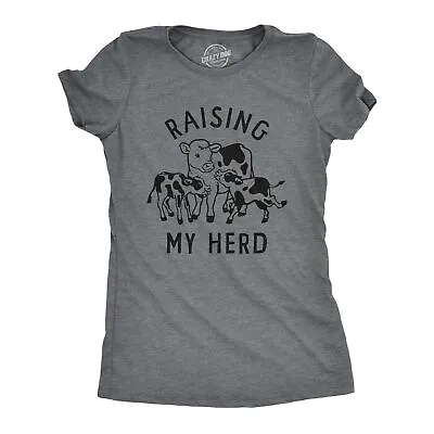 Womens Raising My Herd T Shirt Funny Cute Mother Cow Calf Tee For Ladies • £7.31
