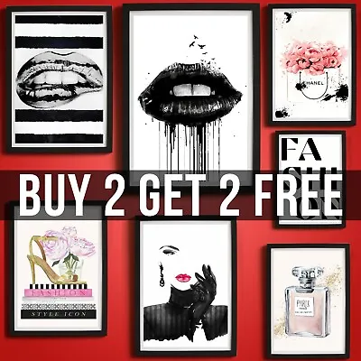 Fashion Posters Beauty Wall Art Lips Perfume Picture Poster Print Gift A4 A3 A2 • £5.99