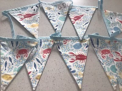 Laura Ashley Rockpool Bunting 3 Metres Long 9 Flags OOAK Double Sided Fish Crabs • £25