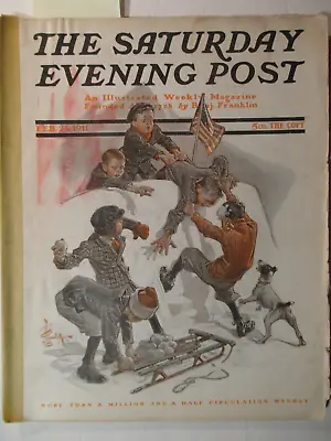 1911 Feb Saturday Evening Post JC Leyendecker Cover Boys Having Snowball Fight • $17.05