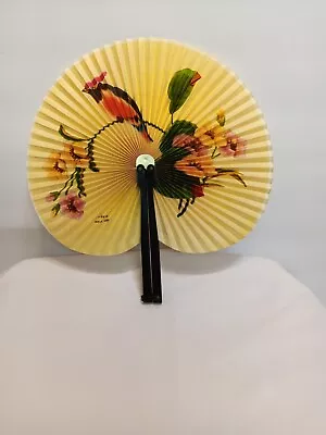 Vintage Oriental Paper Fan Bird And Flowers Small 5 1/2 Inches Closed • $5.50