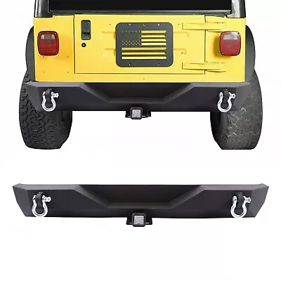 For 87-06 Jeep Wrangler TJ YJ Textured Rear Bumper W/ & 2 D-Rings Hitch Receiver • $156.95