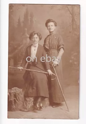 Vintage RPPC Postcard 2 Edwardian Ladies Walking Sticks Gay Lesbian Interest  • £3.99