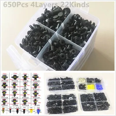 650Pcs 22Sizes 4Layer Car Door Bumper Panel Fender Retainer Push Fastener Clips • $36.16