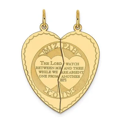 14K Yellow Gold Mizpah Heart Charm Pendant Jewelry 33mm X 26mm • $340.13