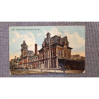 Kansas City MO Union Depot Train Station R.R. Vintage Postcard • $4
