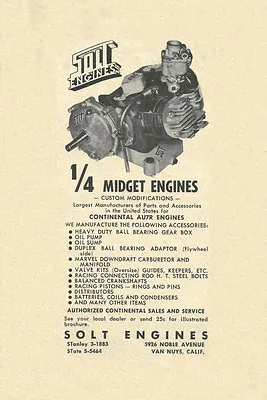 Vintage And Rare 1958 SOLT Engines Quarter 1/4 Midget Engine Ad • $16.99
