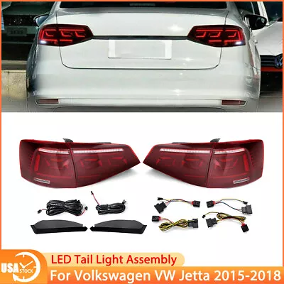 For VW Jetta MK6 2015-2018 LED Sequential Tail Lights Red Lens Rear Lamps • $299.99