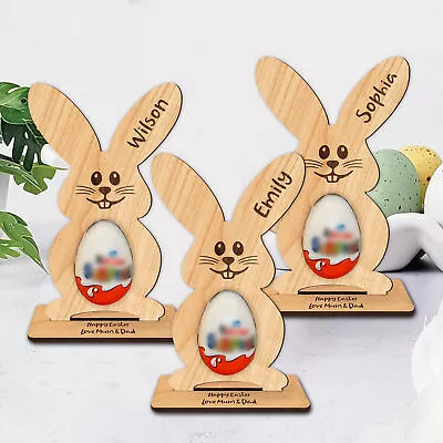 Personalised Wooden Kinder Egg Holder Bunny Egg Decoration Easter Gift For Kids • £4.99