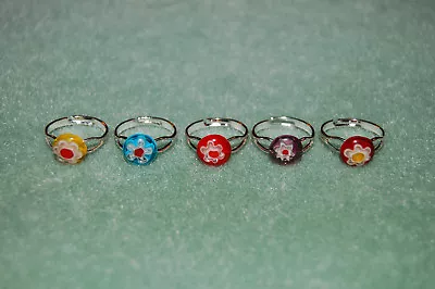 Millefiori Glass Flower Ring Sterling Silver Plated Adjustable • $3.50