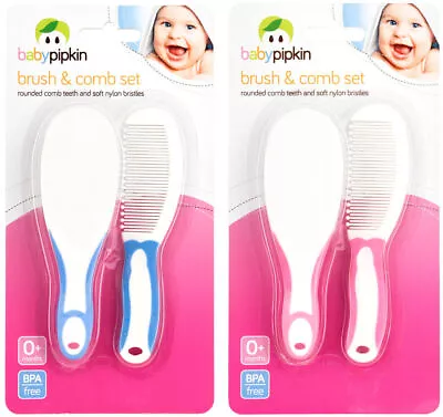 Baby Hair Brush And Comb Set Soft Gentle Pink Or Blue Rounded Comb Teeth 0+ M • £3.39