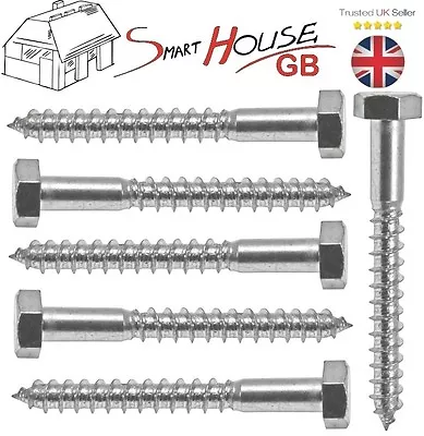 M12 / 12mm HEX HEXAGON HEAD WOOD SCREW COACH SCREWS BOLTS ZINC PLATED ALL LENGTH • £18.98