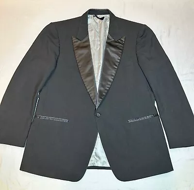 Vintage Christian Dior Men’s Black Tuxedo Sport Coat Blazer Size 46 R USA Made • $68.88