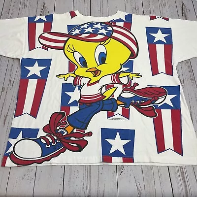 Vintage 1995 Looney Tunes Warner Bros Tweety Bird America Flag T-Shirt Mens 2XL • $49.95