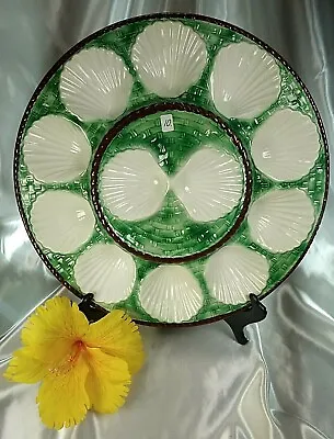 French Antique Longchamp Oyster Platter Majolica Barbotine Faience Serving Plate • $119