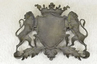 Royal Crest Coat Of Arms Bronze Plaque Lions Shield Statue Sculptur Art Deco LRE • $209.65
