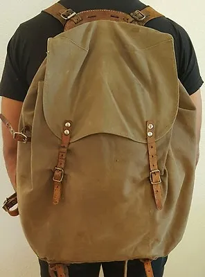 Vintage WWII Swedish Army Military Framed Canvas Leather Backpack Ruck 3 Crown • $235