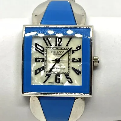 Vintage VELLACCIO New York Quartz Watch Women's Cuff Bracelet Blue Metal • $20