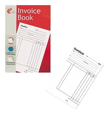 Full Size Invoice Receipt Book A5 1-80 Duplicate Sets With Carbon Paper Sheet • £3.39