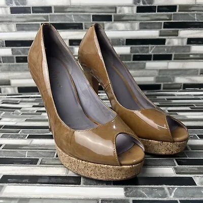 Cole Haan Women Mariela Air Open Toe Pump Patent Leather Tan Platform 7 B • $59.99