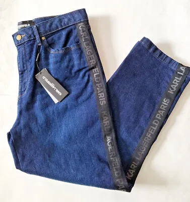Karl Lagerfeld Women's Jeans High Waist Slim Fit Stripe Logo Size 8 10 14 Blue • $41.89