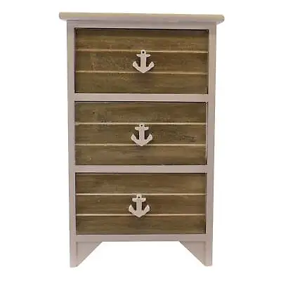 Chest Of 3 Drawers With Nautical Anchor Handles In Grey & White • £67