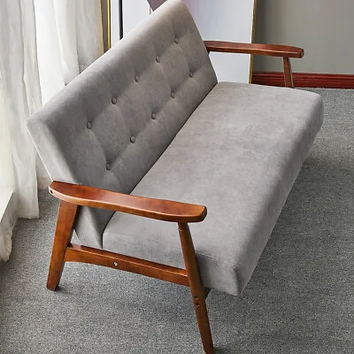 Mid-Century Modern 2 Seater Sofas Loveseat Settee Couch Wooden Fabric Armchair • £119.95