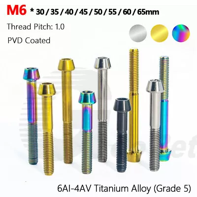 M6 X 30 35 40 45 50 55 65mm Titanium Cone Tapered Allen Head Bolts Cap Screw PVD • $47.69