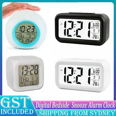 $11.59 • Buy Digital Bedside LED Snooze Alarm Clock Time Temperature Day/Night Desktop Clocks