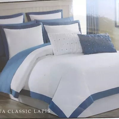 Fiesta Duvet Set Bedding TWIN White Blue Pillow Sham NEW 100% Cotton Lapis Class • £33.72