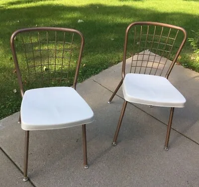 **Vintage TWO HOWELL MCM WIRE BACK DINETTE CHAIRS WHITE SEAT CHAMPAGNE FRAMES  • $174.49