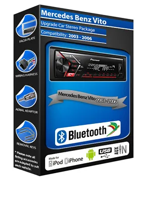 Mercedes Vito Stereo Pioneer MVH-S320BT Radio Bluetooth Handsfree Kit USB AUX • $133.12