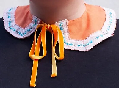 Upcycled Handmade Orange Peach & Blue Lace Edging Removable Peter Pan Collar. • £4.99