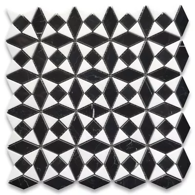 N875XP Nero Marquina Black Marble Kaleidoscope Diamond Mosaic Tile Thassos • $32.99