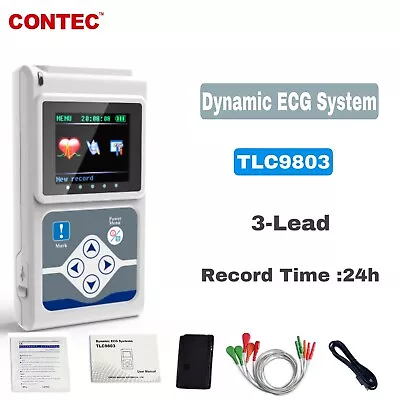 Contec 24H Dynamic ECG Holter EKG ECG Machine 3-Channel ECG TLC9803 Software • £266