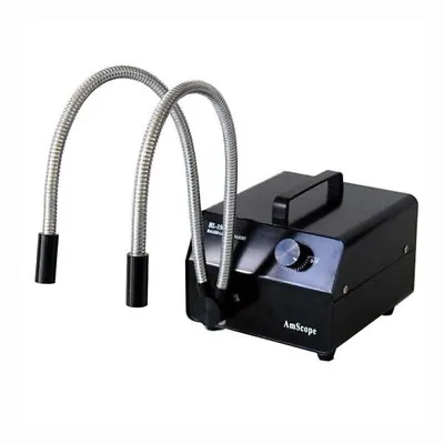 AmScope HL150-BY 150W Dual Gooseneck Fiber-Optic Illuminator (Black) • $300.99